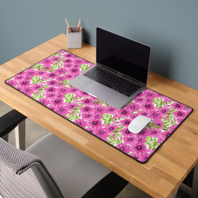 Pink watercolor petunia flower pattern desk mat (Office 2)