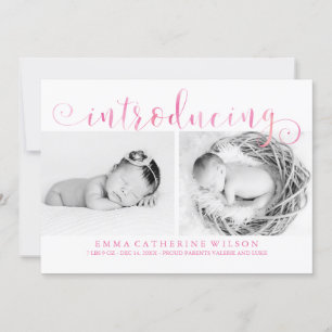 Pink Watercolor Photo Baby Announcements