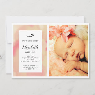Pink Watercolor Photo Girl Birth Announcement
