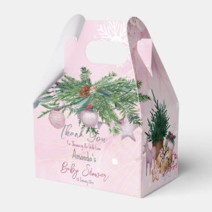 Pink watercolor pine decorations winter baby showe favour box