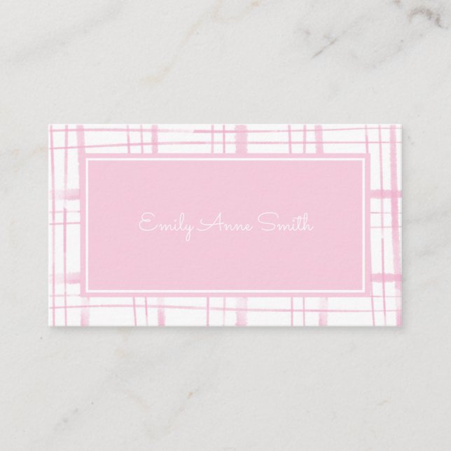 Pink Watercolor Plaid Baby Girls Enclosure Card (Front)
