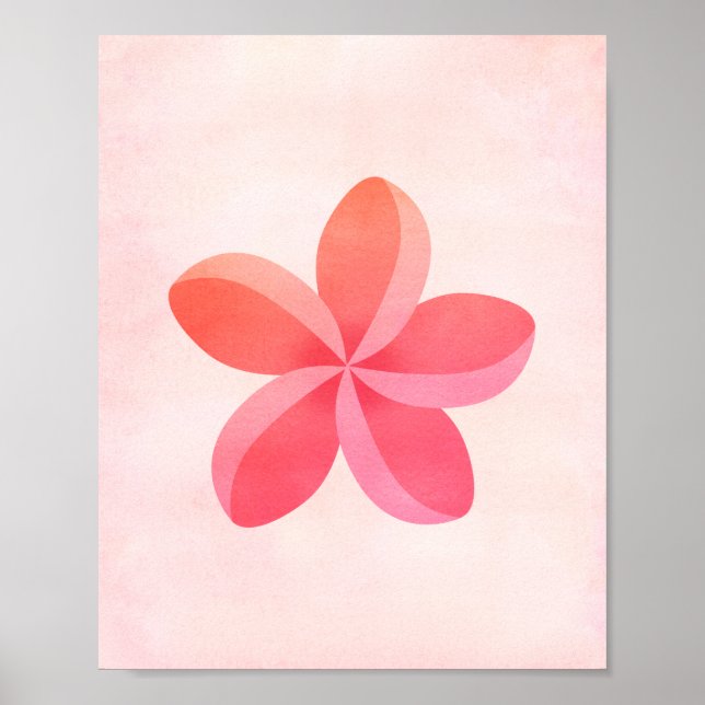 Pink Watercolor Plumeria Flower Art Poster (Front)