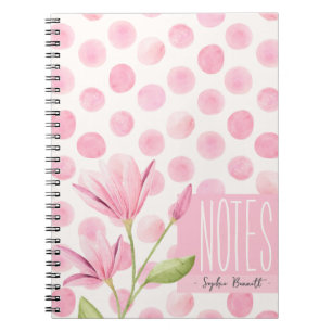 Pink Watercolor Polka Dots & Flowers Notebook