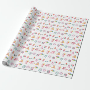 Pink Watercolor Pool Party Personalised Birthday Wrapping Paper