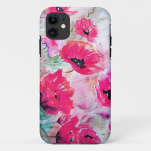 Pink watercolor Poppies. iPhone 11 Case