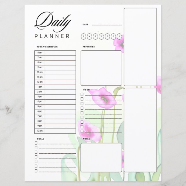 Pink watercolor poppies daily planner (Front)