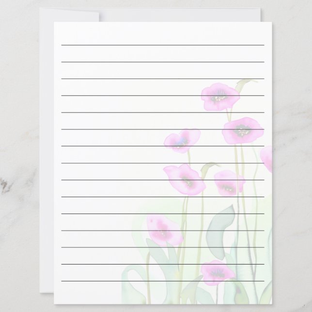 Pink watercolor poppies lined (Front)