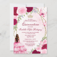 Pink Watercolor Princess Auburn Hair Quinceanera