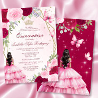 Pink Watercolor Princess Black Hair Quinceanera