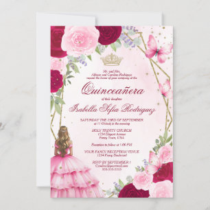 Pink Watercolor Princess Blonde Hair Quinceanera Invitation