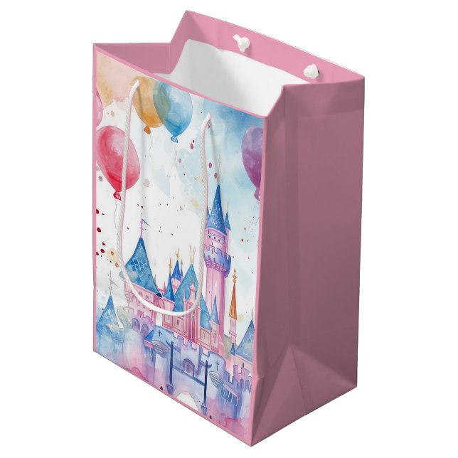 Pink Watercolor Princess Castle  Medium Gift Bag (Front Angled)