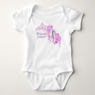 Pink Watercolor Princess Crown and Ballet Slippers Baby Bodysuit