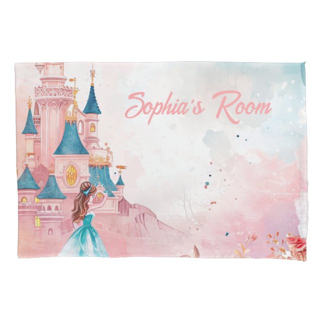 Pink Watercolor Princess Pillowcase (Front)