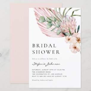 Pink Watercolor Protea Summer Bridal Shower Invite