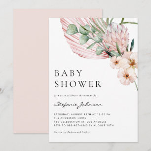 Pink Watercolor Protea Tropical Bridal Shower Invitation