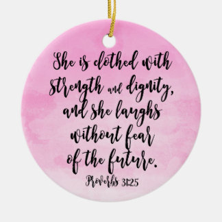 Pink Watercolor Proverbs 31 Christian Womens Bible Ceramic Tree Decoration