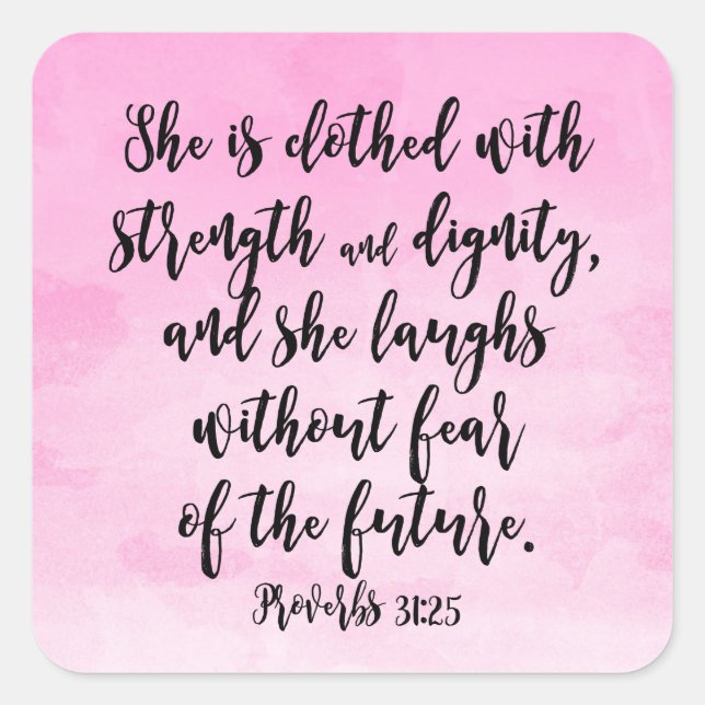 Pink Watercolor Proverbs 31 Christian Womens Bible Square Sticker (Front)