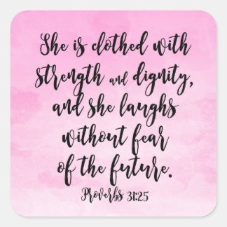 Pink Watercolor Proverbs 31 Christian Womens Bible Square Sticker