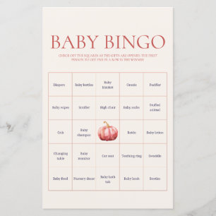 Pink Watercolor Pumpkin Baby Shower Bingo Game