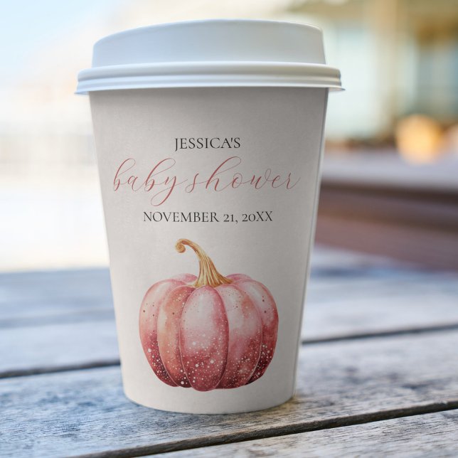 Pink Watercolor Pumpkin Baby Shower Paper cup (Pink Pumpkin paper cup. )
