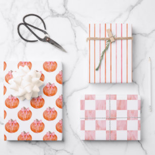 Pink Watercolor Pumpkin Baby Shower Patterns Wrapping Paper Sheet