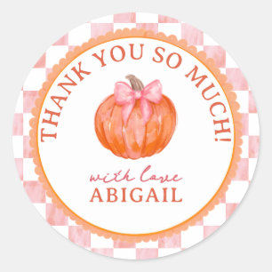 Pink Watercolor Pumpkin Baby Shower Thank You Classic Round Sticker