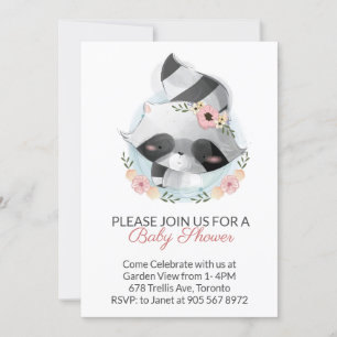 Pink Watercolor Racoon Virtual Baby Shower Invitation