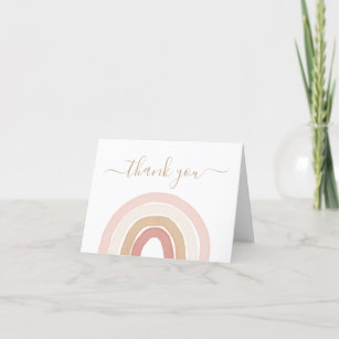 Pink Watercolor Rainbow Baby Shower Thank You Card