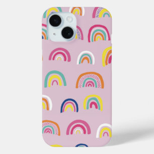 Pink watercolor rainbow iPhone 15 case