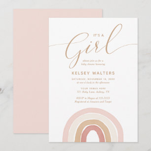 Pink Watercolor Rainbow Its a Girl Baby Shower Invitation