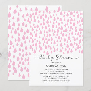 Pink Watercolor Raindrops Girls Baby Shower Invitation