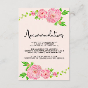 Pink Watercolor Ranunculus Accommodation Cards