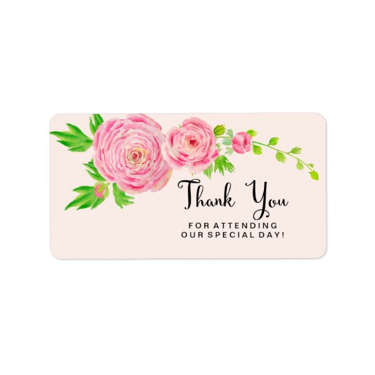 Pink Watercolor Ranunculus Thank You Labels