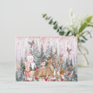 Pink Watercolor Reindeer, Snowman Merry Christmas