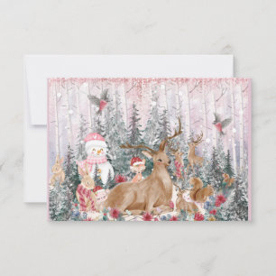 Pink Watercolor Reindeer, Snowman Merry Christmas