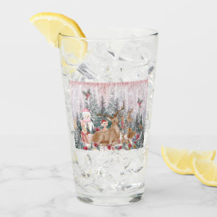 Pink Watercolor Reindeer, Snowman Merry Christmas Glass