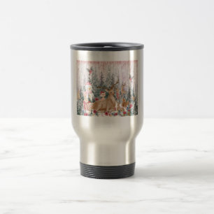 Pink Watercolor Reindeer, Snowman Merry Christmas Travel Mug