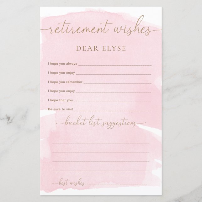 Pink Watercolor Retirement Wishes (Front)