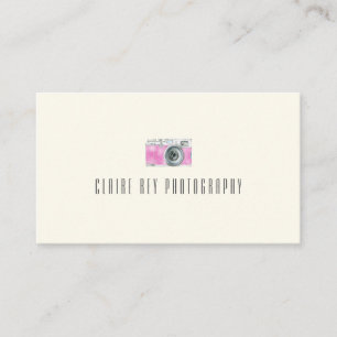 Pink Watercolor Retro Camera Photographer Logo Business Card