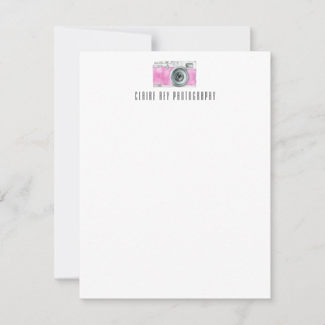 Pink Watercolor Retro Camera Photographer Logo Card (Front)