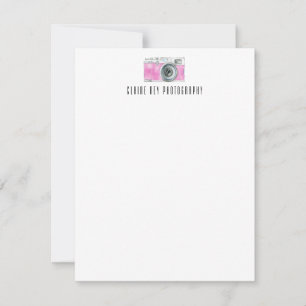 Pink Watercolor Retro Camera Photographer Logo Card