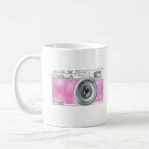 Pink Watercolor Retro Camera Photographer Logo Coffee Mug