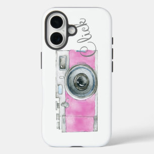 Pink Watercolor Retro Camera Photographer Logo iPhone 16 Case