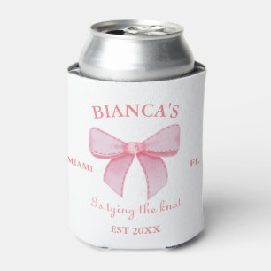 Pink Watercolor Ribbon Blush Bachelorette party Can Cooler