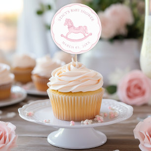 Pink Watercolor Rocking Horse Girl Baby Shower Classic Round Sticker