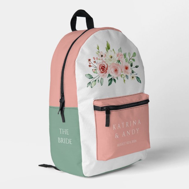 Pink Watercolor Rose Bride Backpack (Back Corner Left)