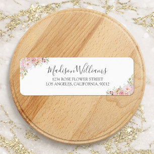 Pink Watercolor Rose Flower Elegant Return Address