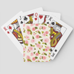Pink Watercolor Rose Flower Pattern Playing Cards