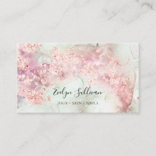 Pink watercolor rose gold glitter business card