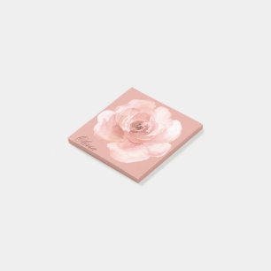 Pink Watercolor Rose Name Girly Elegant Office Post-it Notes